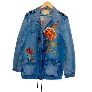 Anthropologie Pilcro and Letterpress Floral Embroidered Denim Jacket
